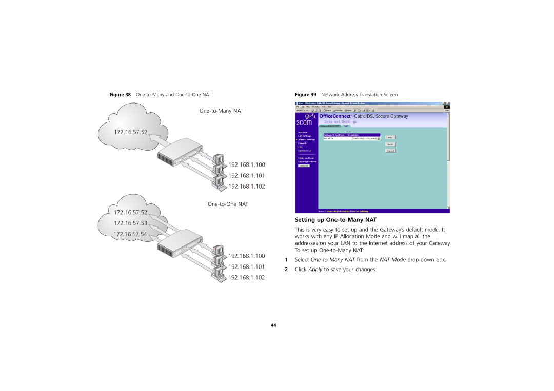 3Com 3CR856-95 manual Setting up One-to-Many NAT, One-to-Many and One-to-One NAT 