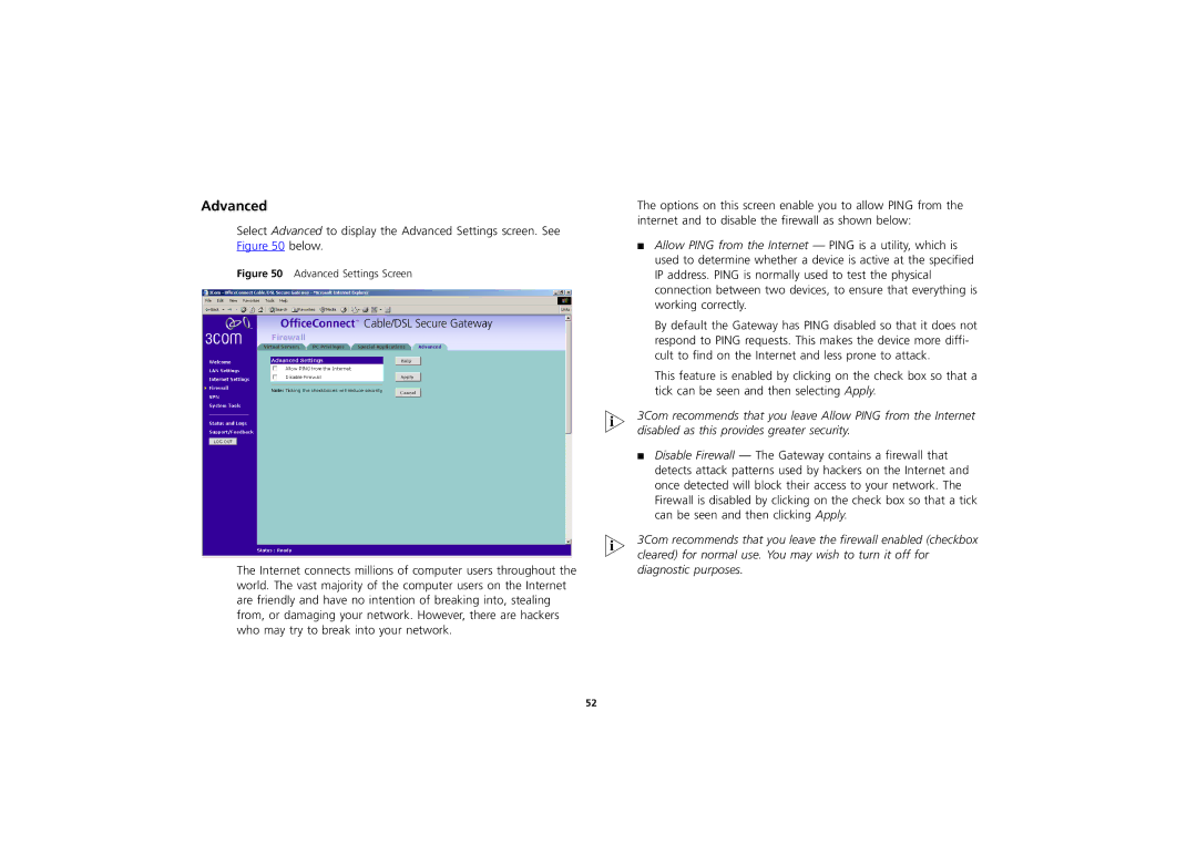 3Com 3CR856-95 manual Advanced Settings Screen 