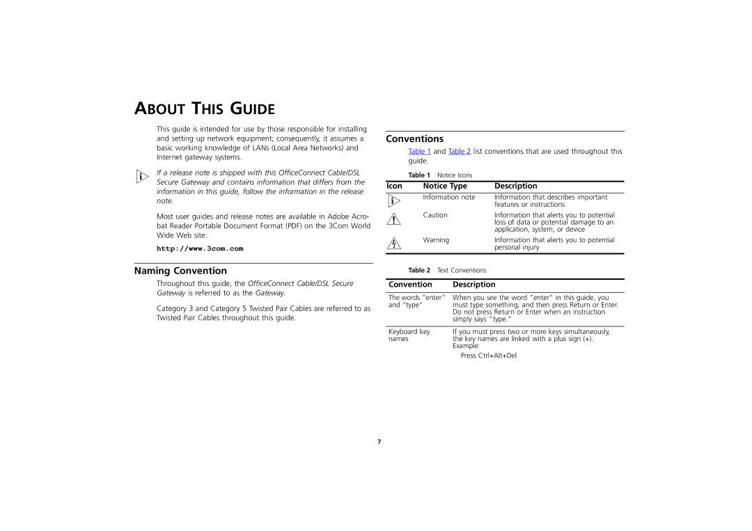 3Com 3CR856-95 manual About this Guide, Naming Convention, Conventions, Icon Description, Convention Description 