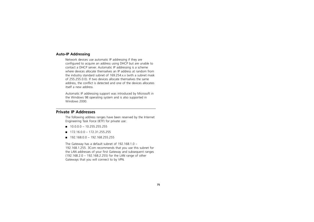 3Com 3CR856-95 manual Private IP Addresses, Auto-IP Addressing 