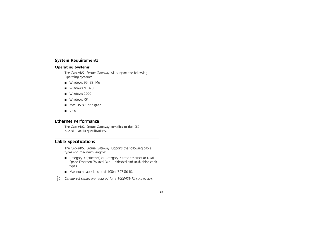 3Com 3CR856-95 manual System Requirements, Ethernet Performance, Cable Specifications, Operating Systems 