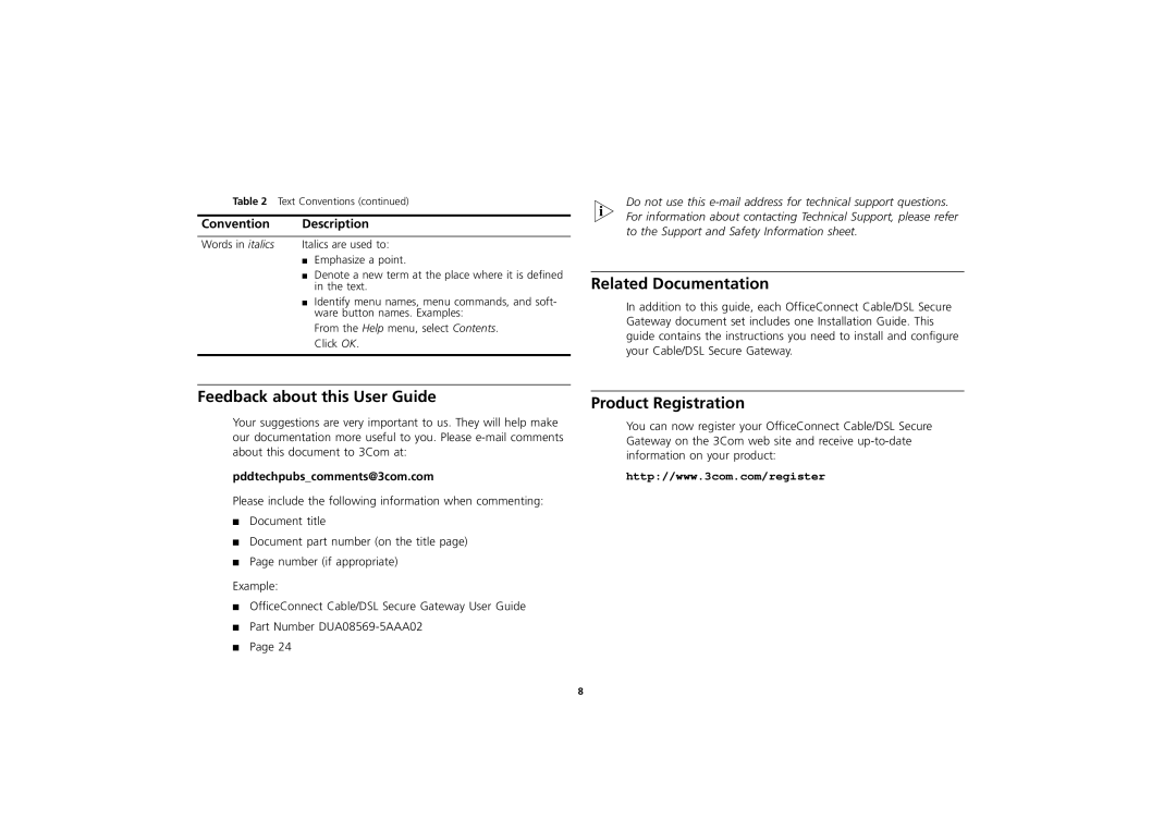 3Com 3CR856-95 manual Related Documentation, Feedback about this User Guide, Product Registration 