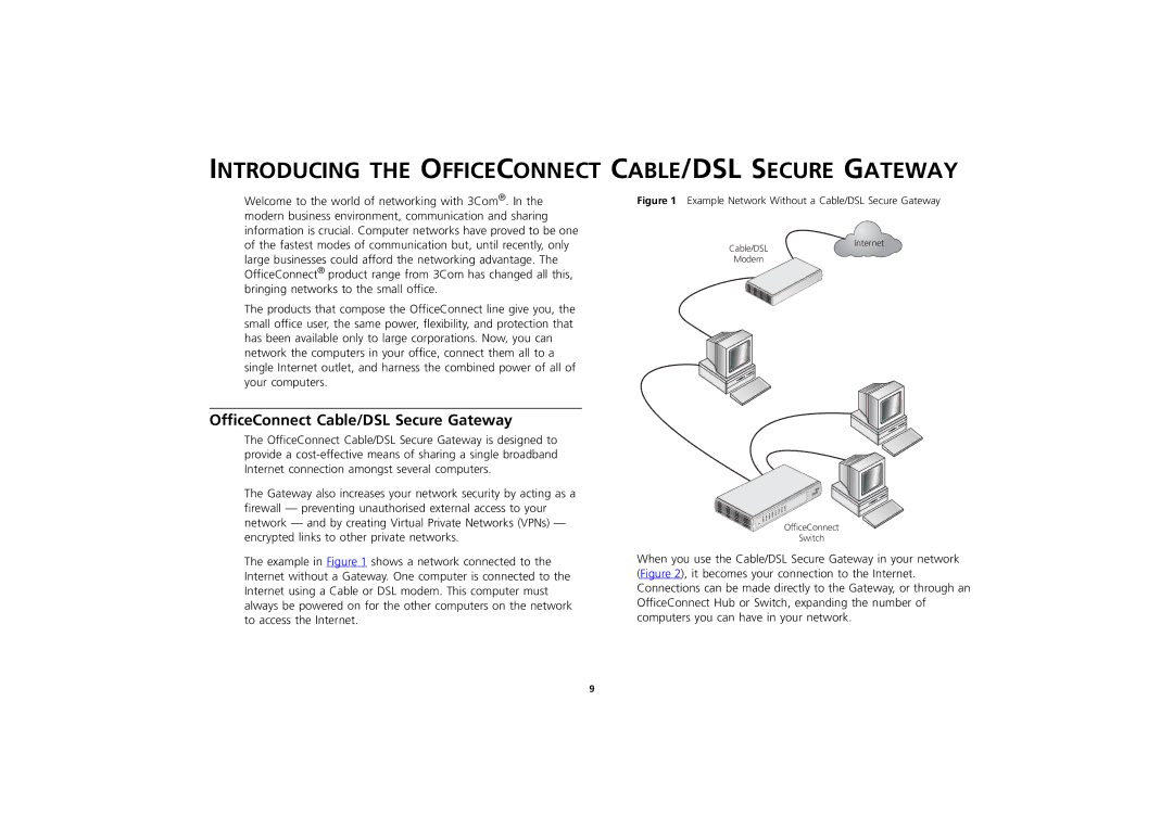 3Com 3CR856-95 manual Introducing the Officeconnect CABLE/DSL Secure Gateway, OfficeConnect Cable/DSL Secure Gateway 