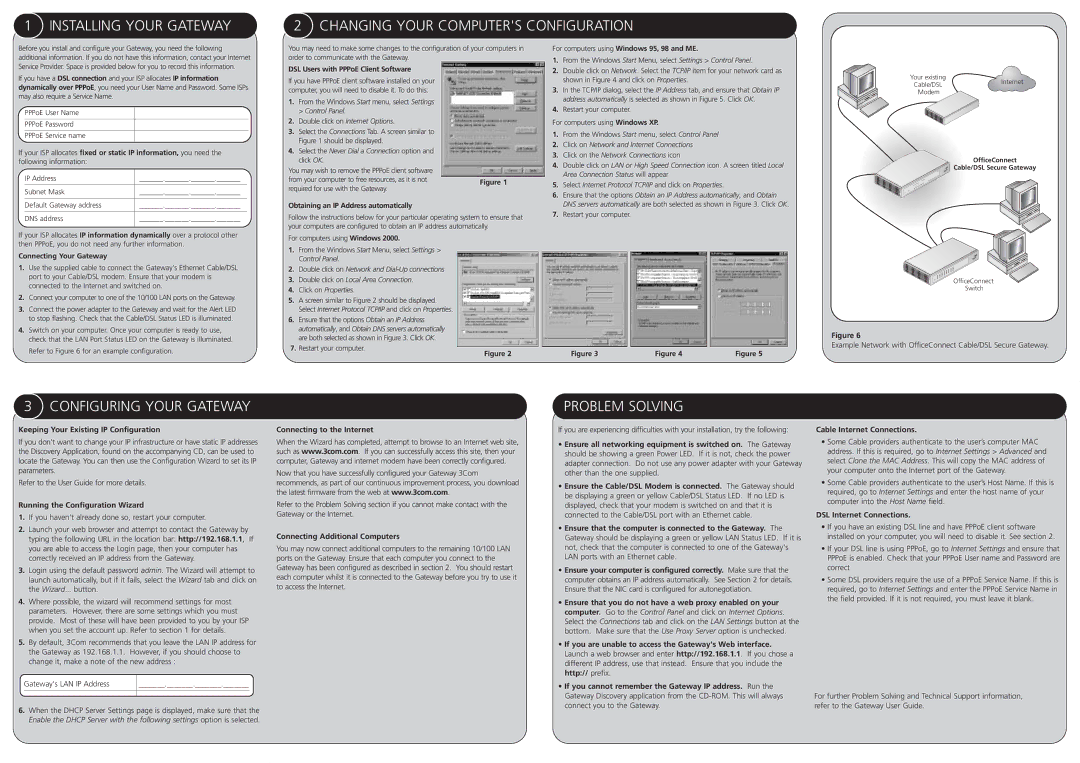 3Com 3CR856-95 dimensions Configuring Your Gateway, Problem Solving 