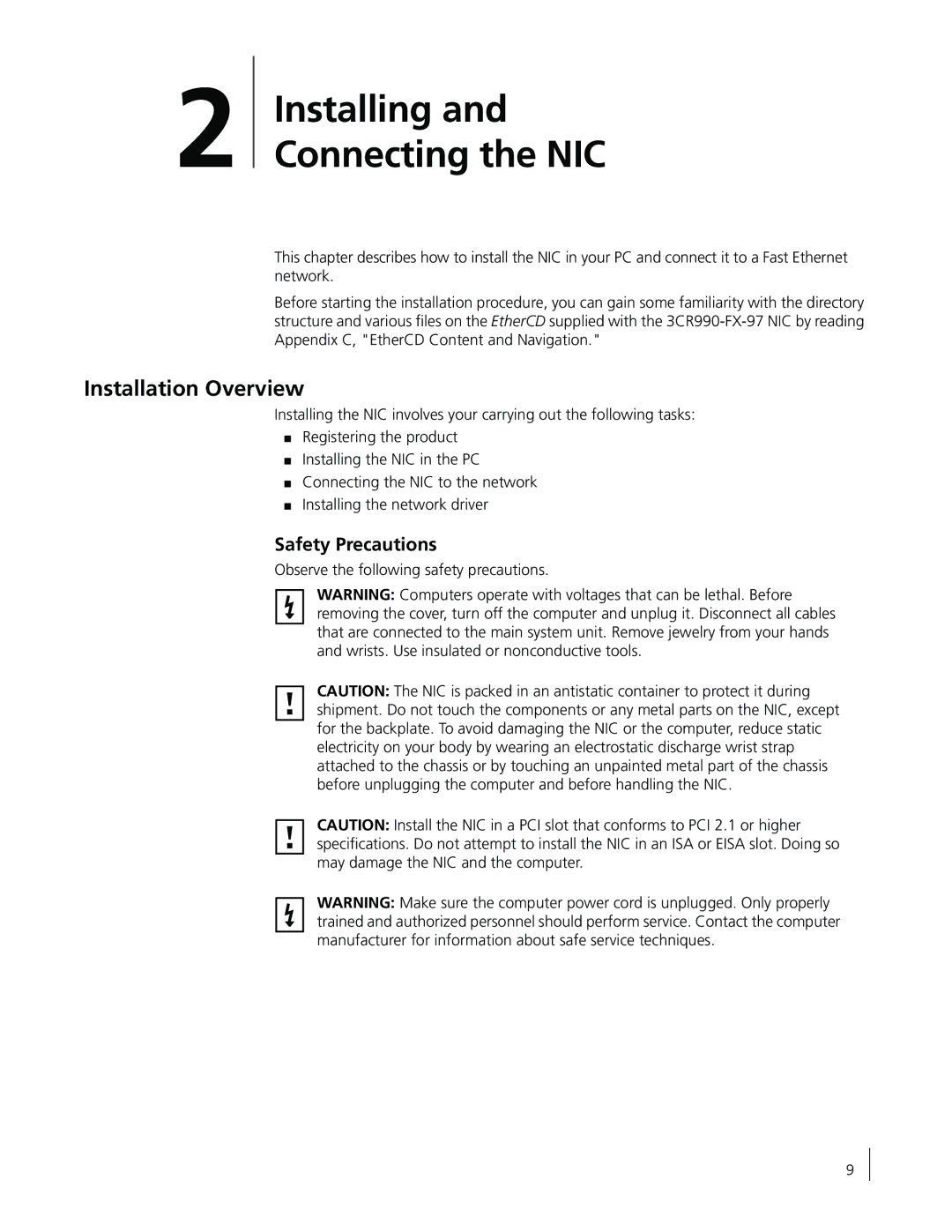 3Com 3CR990-FX-97 manual Installation Overview, Safety Precautions 