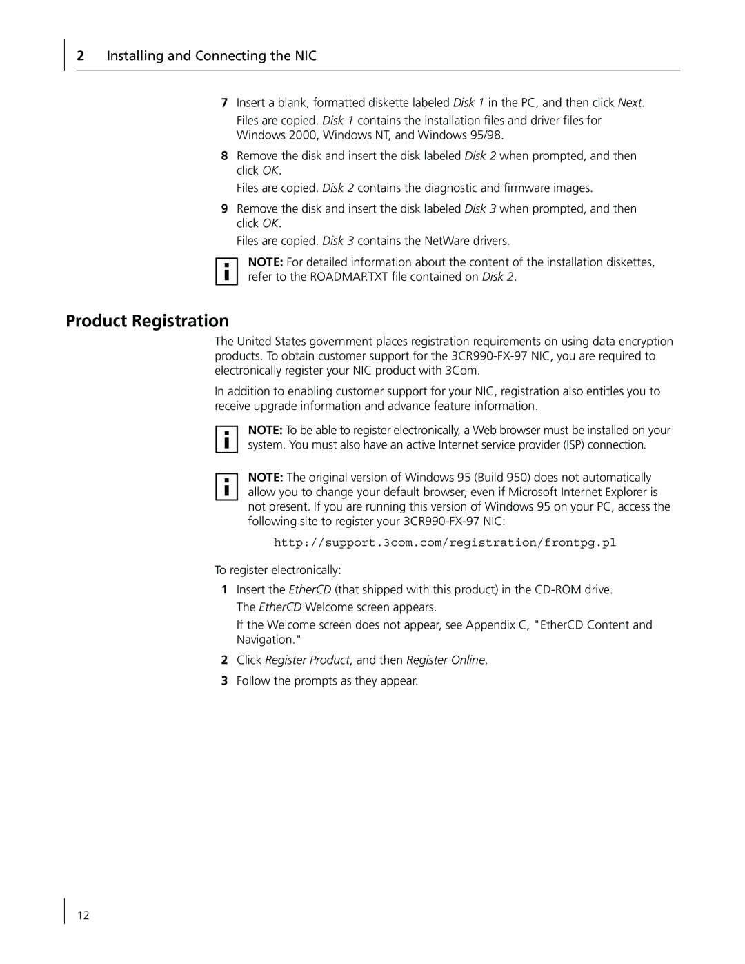 3Com 3CR990-FX-97 manual Product Registration, Click Register Product, and then Register Online 