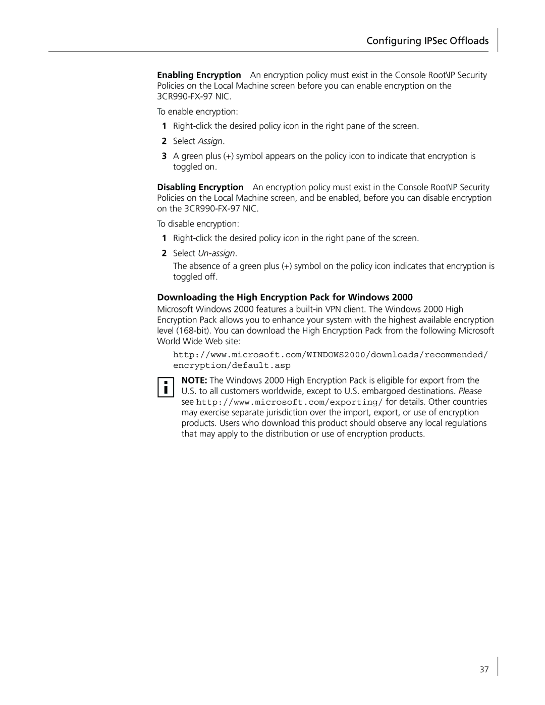 3Com 3CR990-FX-97 manual Downloading the High Encryption Pack for Windows, Select Un-assign 