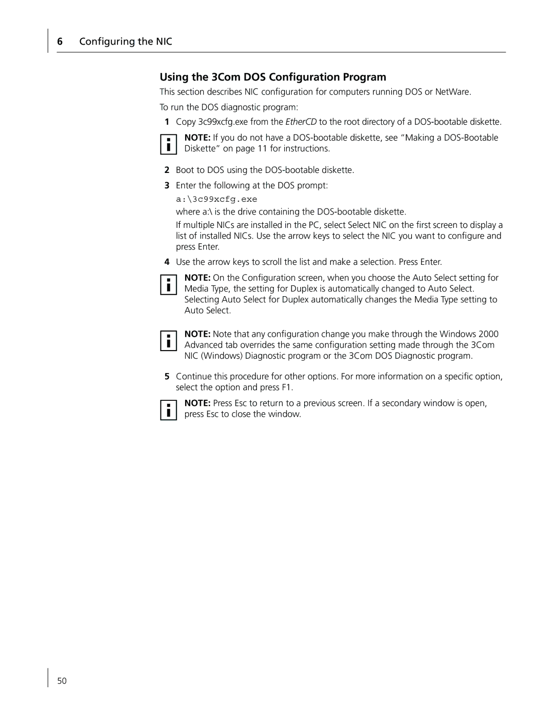 3Com 3CR990-FX-97 manual Using the 3Com DOS Conﬁguration Program 