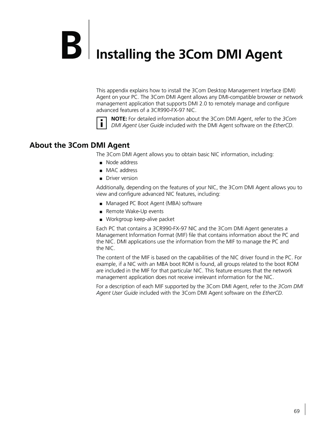 3Com 3CR990-FX-97 manual Installing the 3Com DMI Agent, About the 3Com DMI Agent 