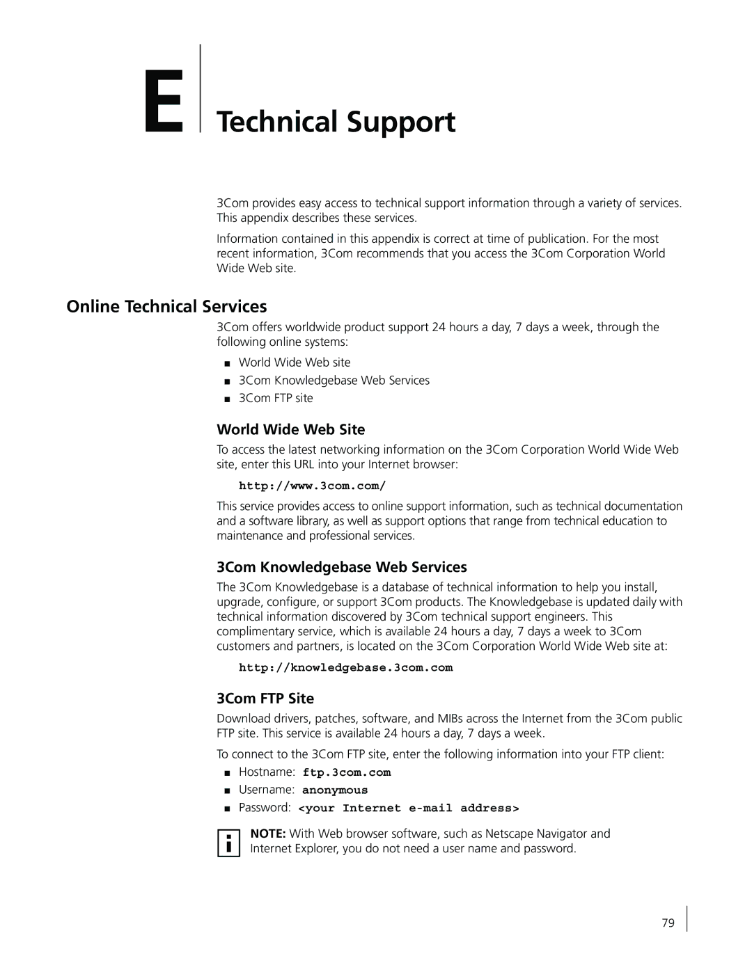 3Com 3CR990-FX-97 manual Technical Support, Online Technical Services, World Wide Web Site, 3Com Knowledgebase Web Services 