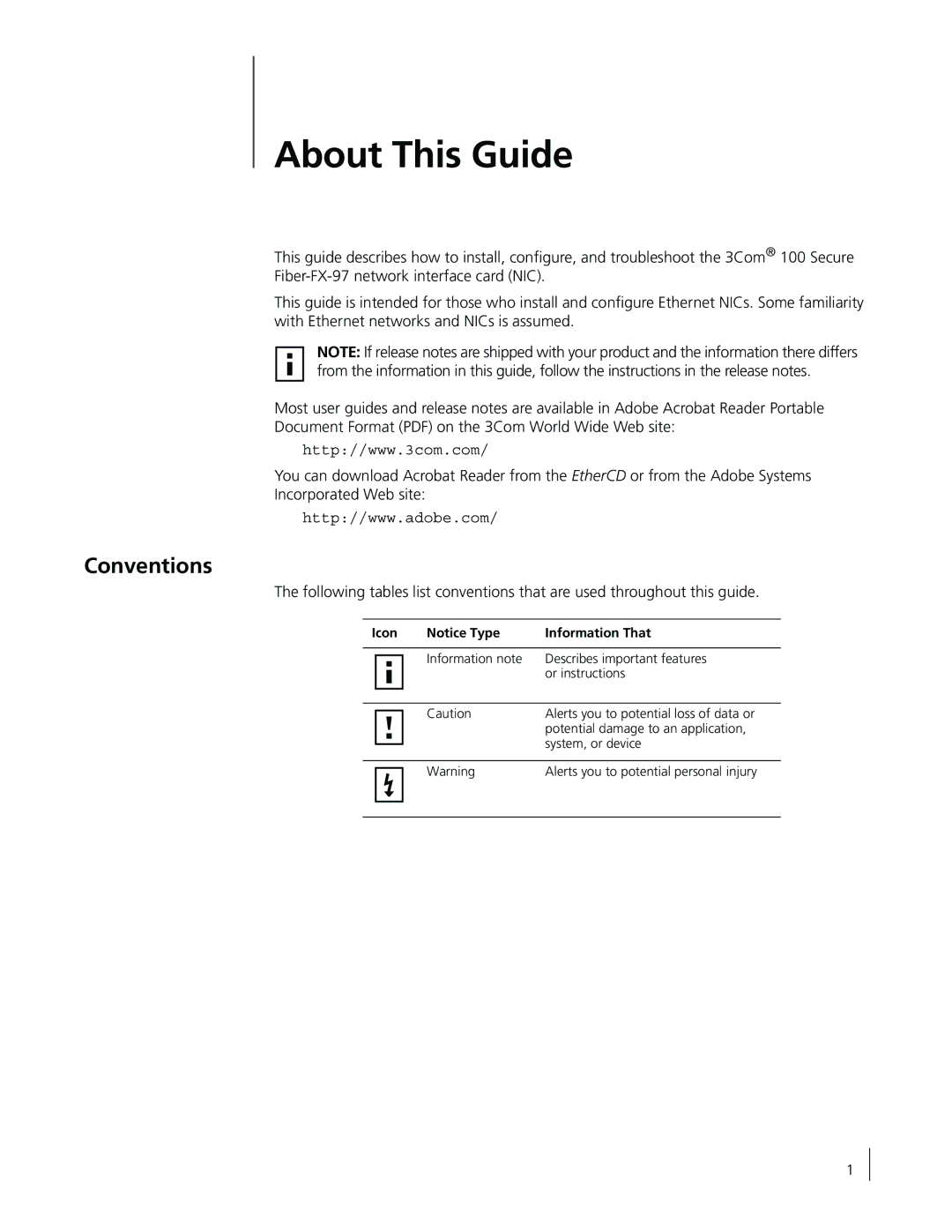 3Com 3CR990-FX-97 manual About This Guide, Conventions, Icon Information That 