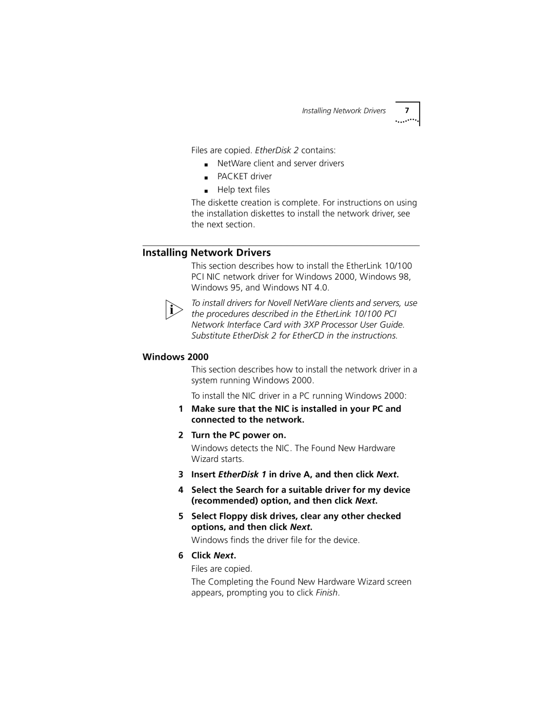 3Com 3CR990SVR95, 3CR990-TX-97, 3CR990-TX-95, 3CR990SVR97 installation instructions Installing Network Drivers, Windows 