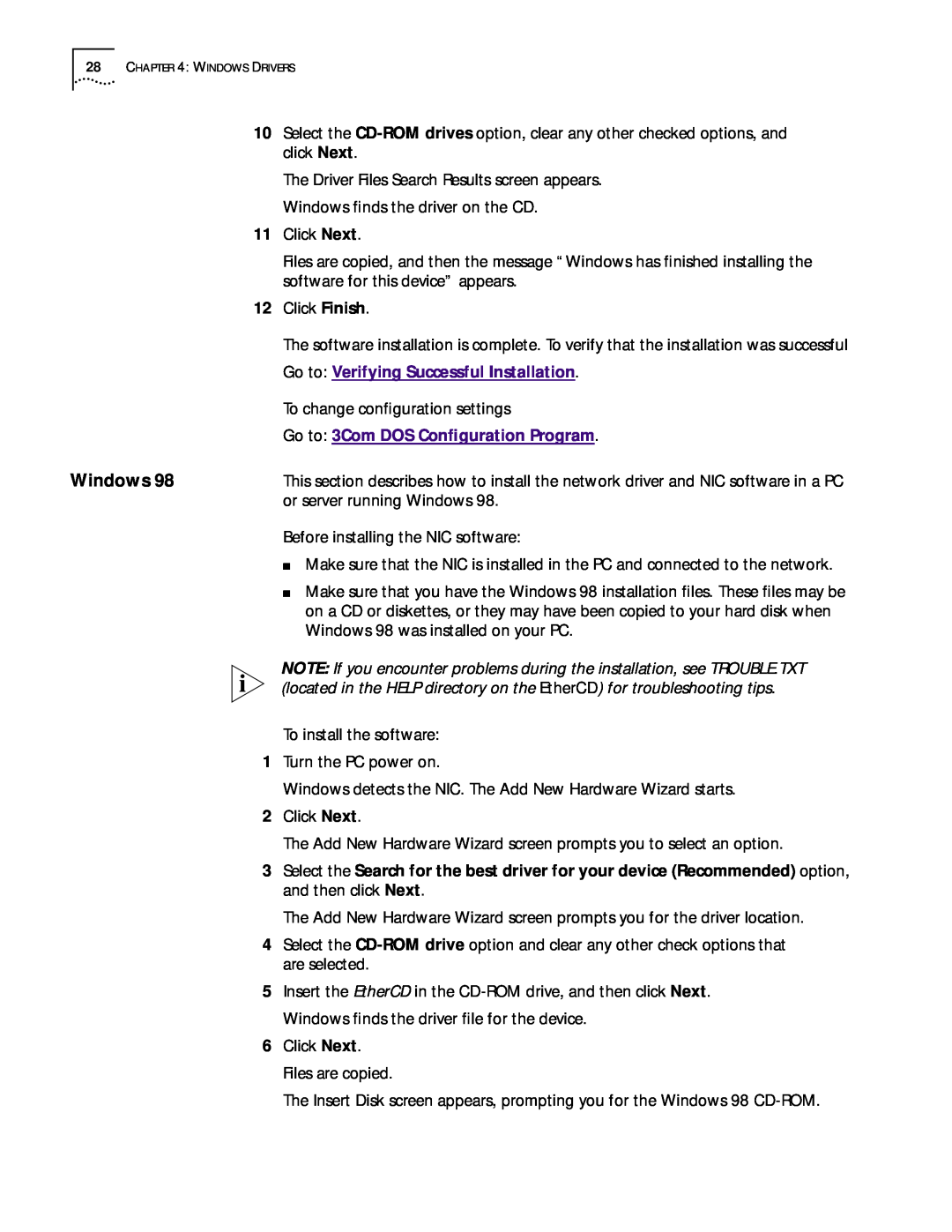 3Com 3CR990 manual Go to 3Com DOS Conﬁguration Program, Windows 