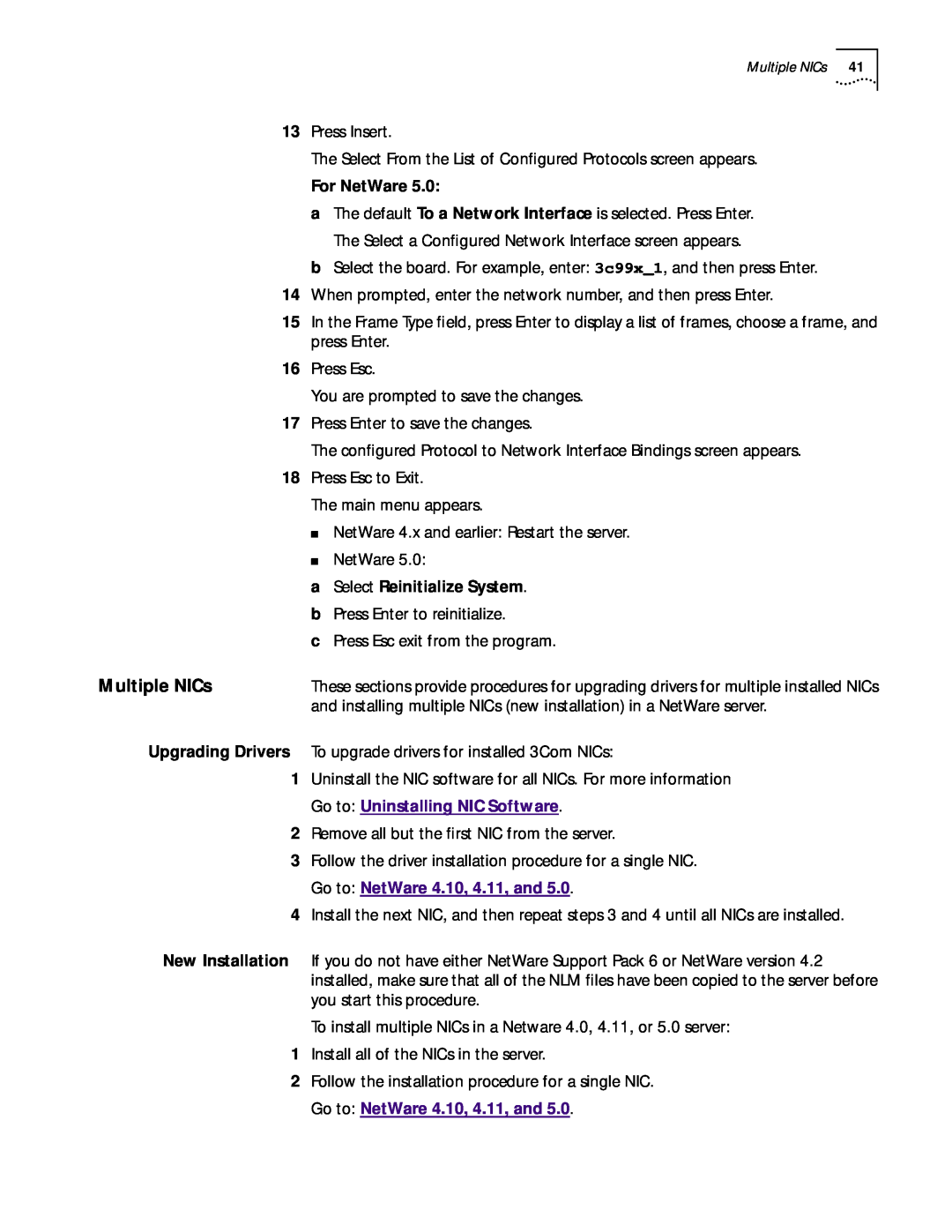 3Com 3CR990 manual For NetWare, a Select Reinitialize System, Multiple NICs 