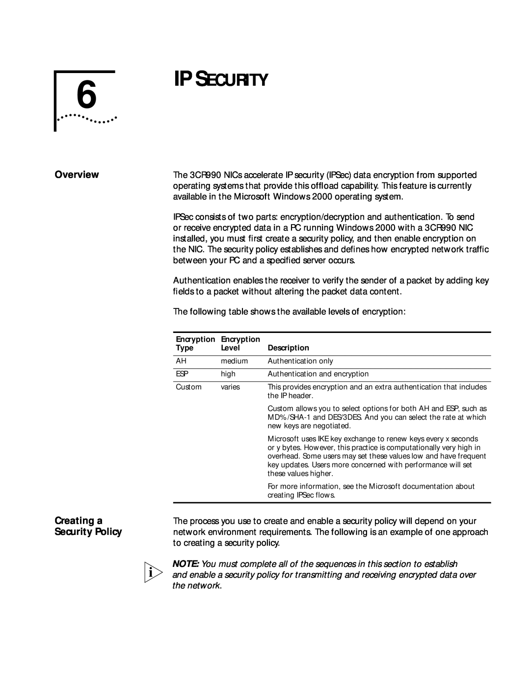 3Com 3CR990 manual Ip Security, Overview Creating a Security Policy 