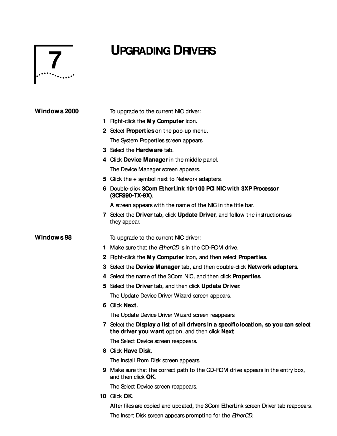 3Com 3CR990 manual Upgrading Drivers, Click Have Disk, Windows 