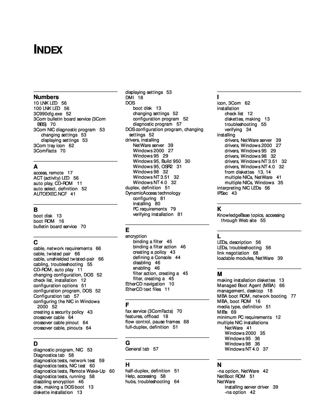 3Com 3CR990 manual Index, Numbers 
