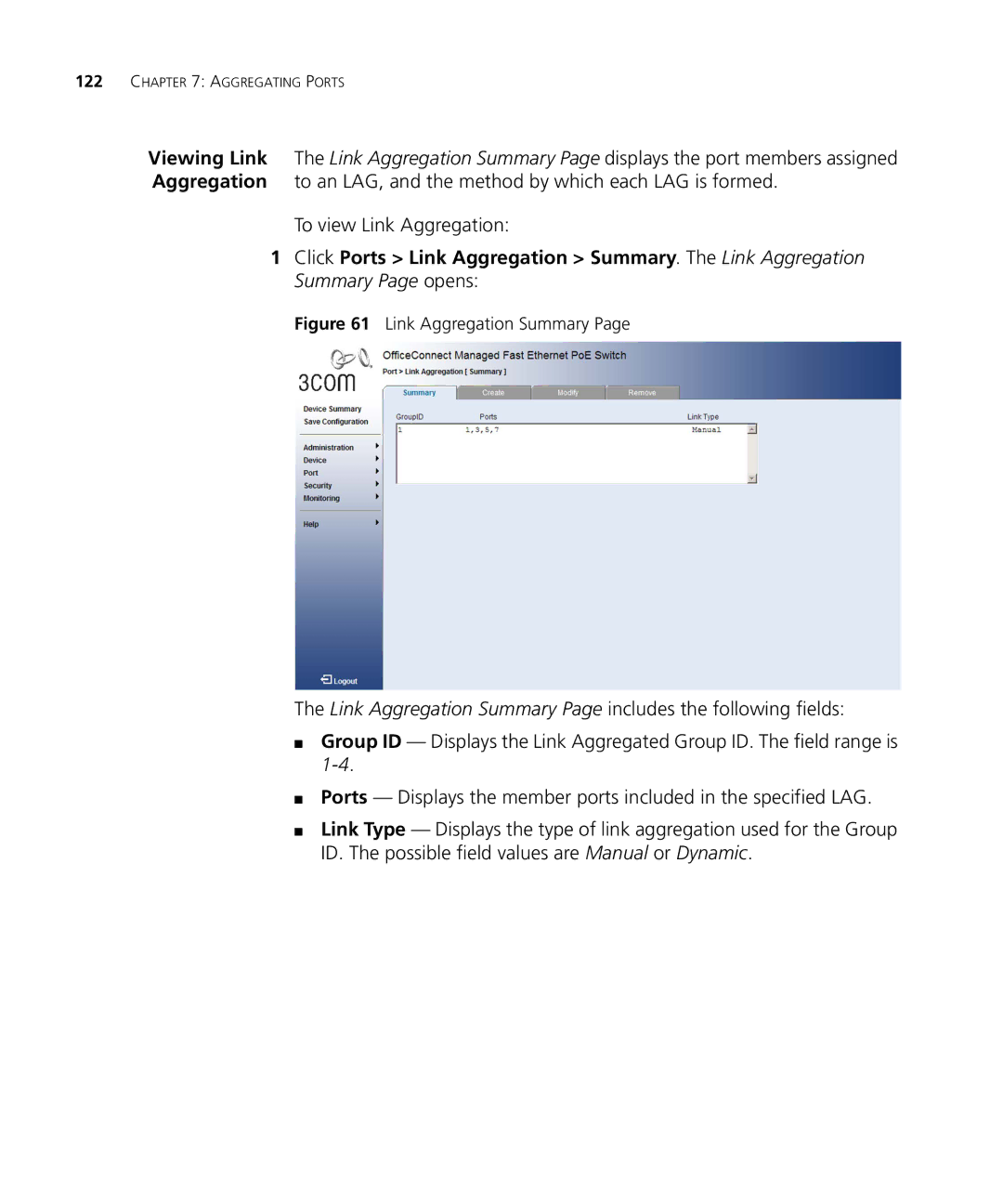 3Com 3CRDSF9PWR manual Link Aggregation Summary 