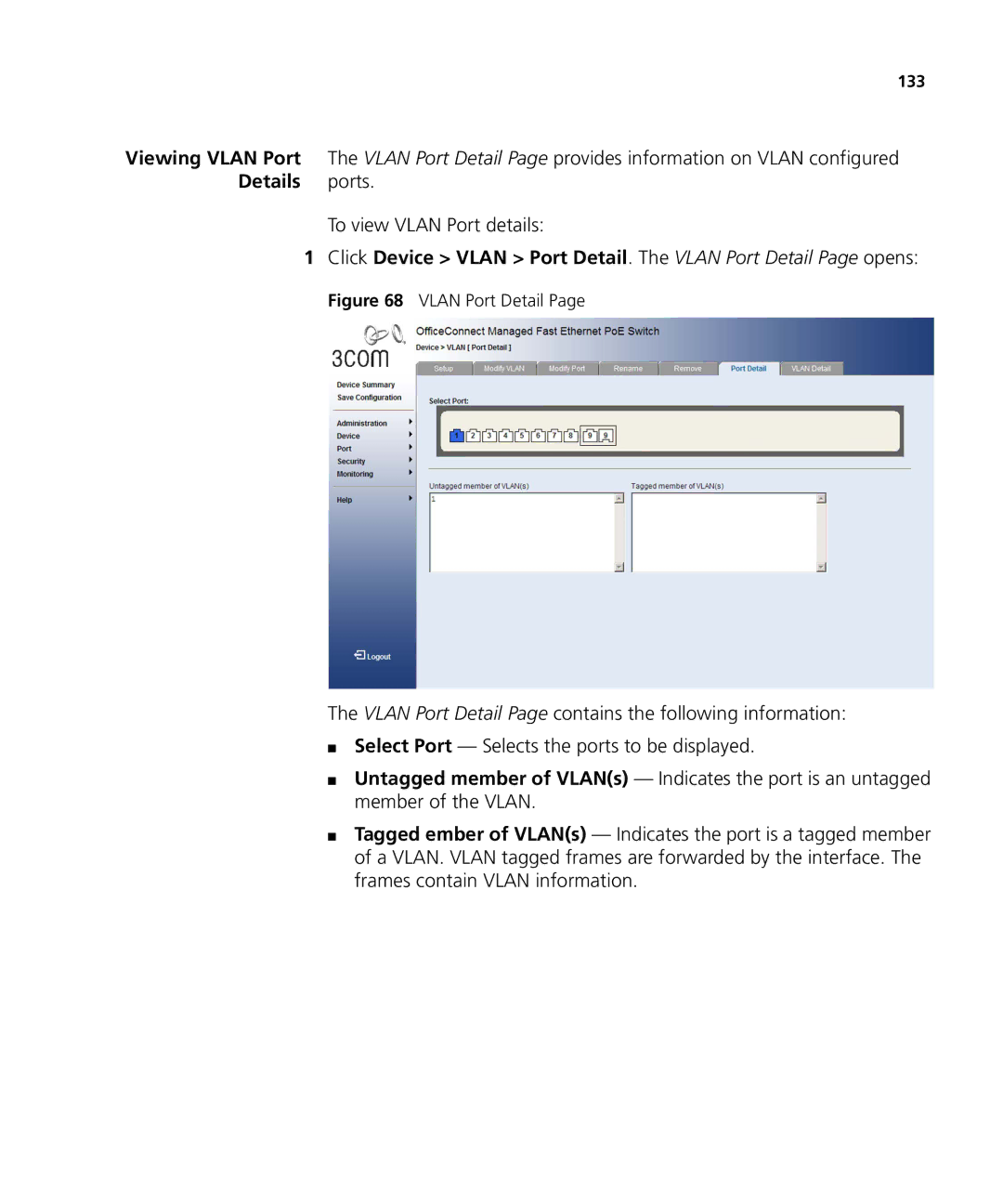 3Com 3CRDSF9PWR manual Vlan Port Detail 