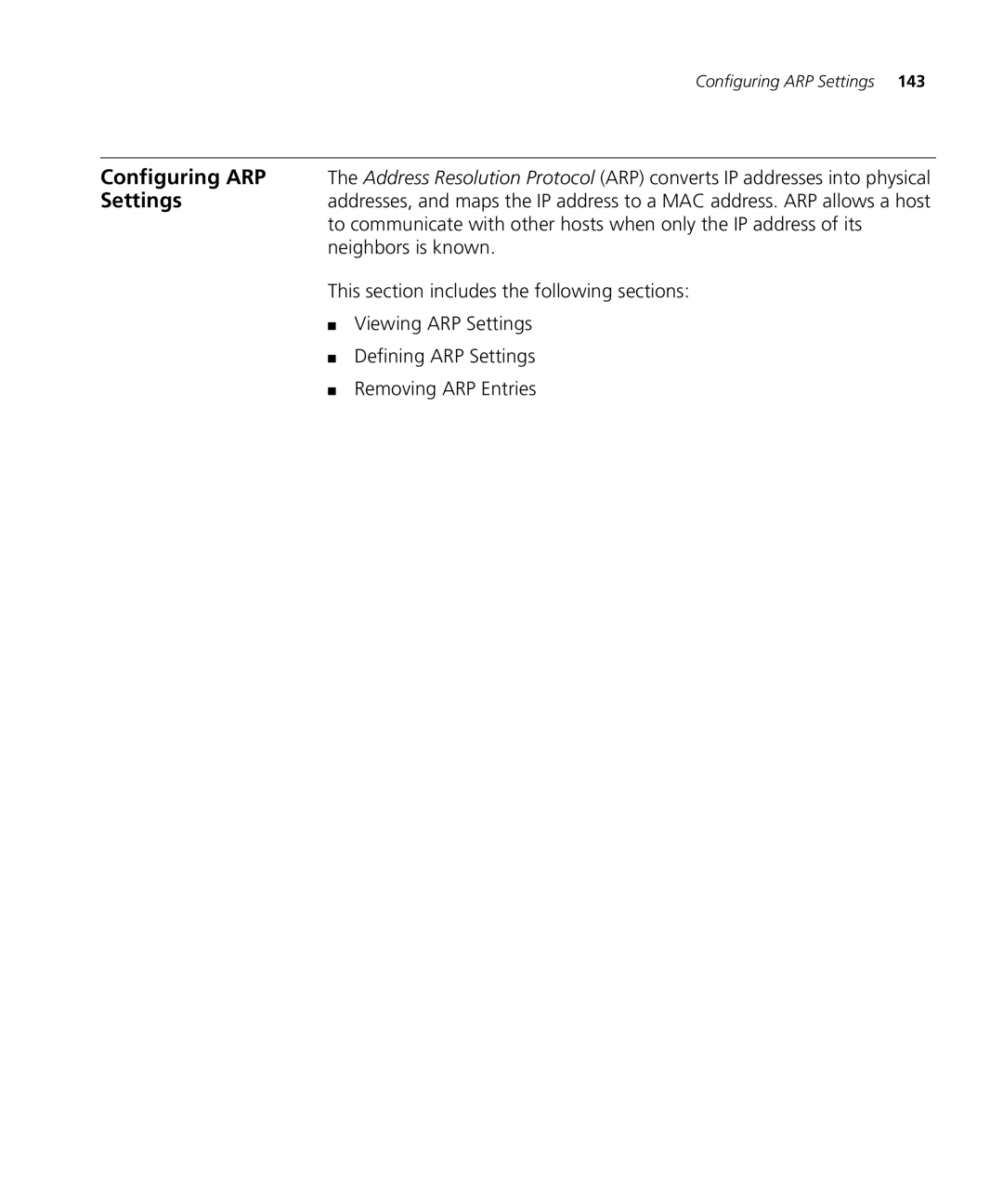 3Com 3CRDSF9PWR manual Configuring ARP Settings 