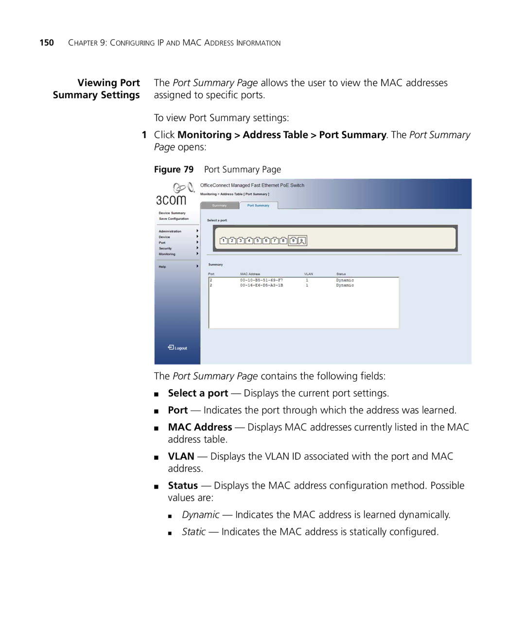 3Com 3CRDSF9PWR manual Port Summary 