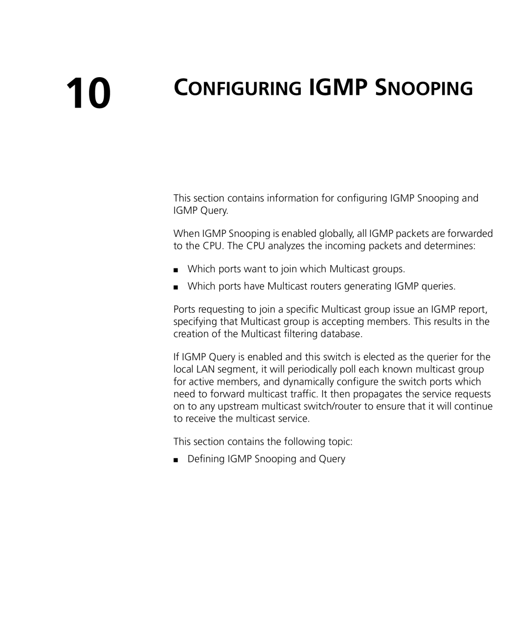 3Com 3CRDSF9PWR manual Configuring Igmp Snooping 