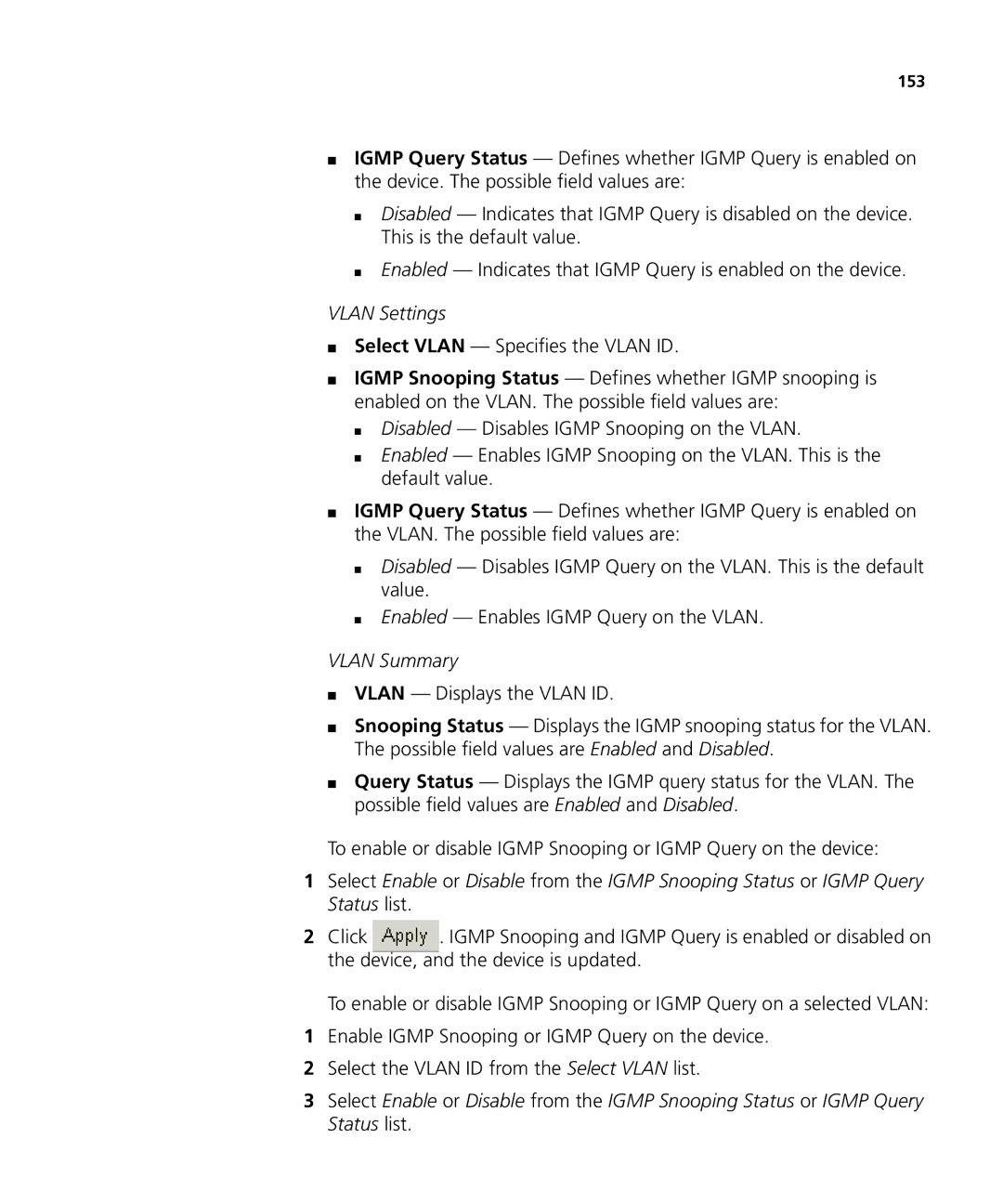 3Com 3CRDSF9PWR manual Vlan Settings 