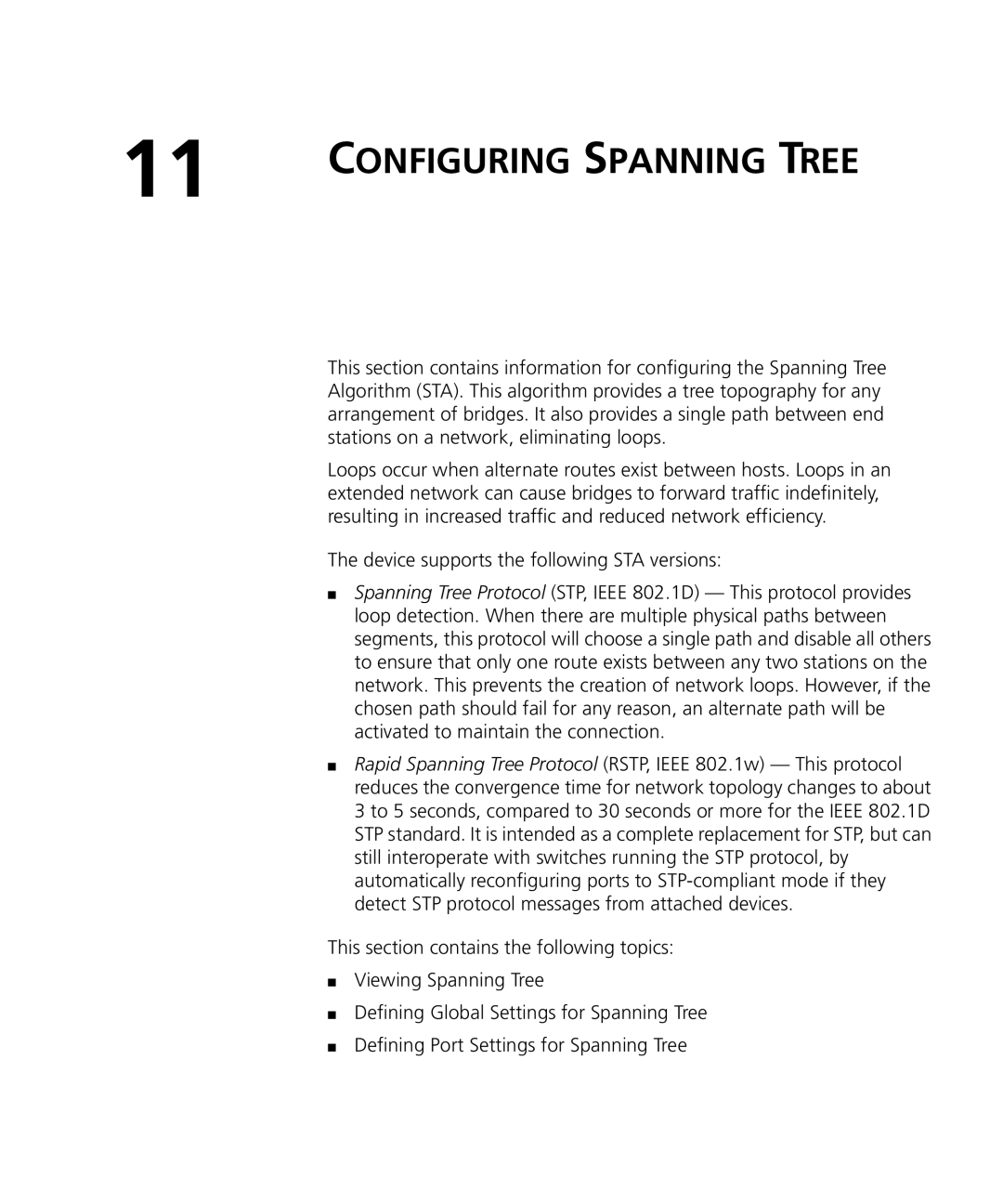 3Com 3CRDSF9PWR manual Configuring Spanning Tree 