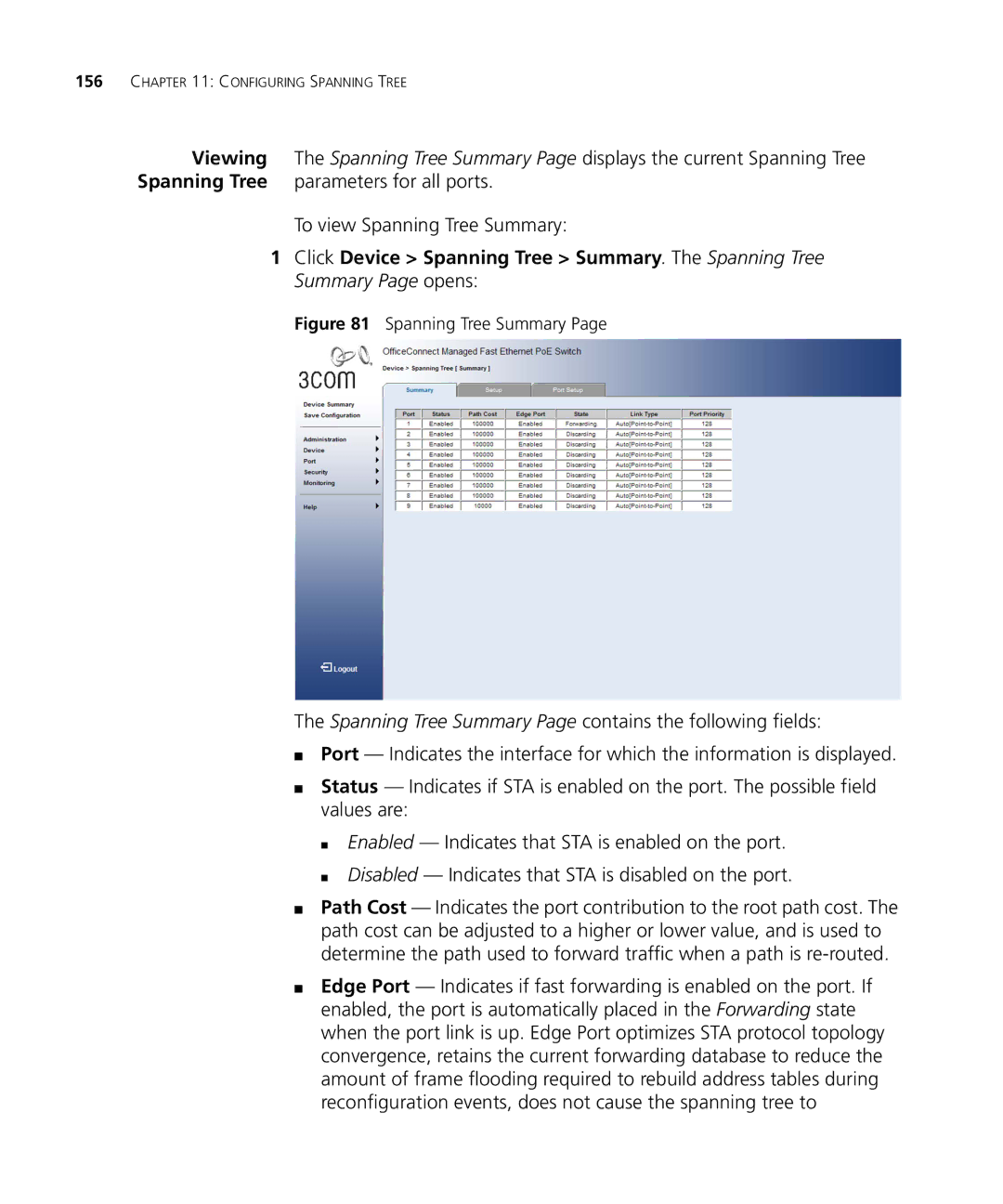 3Com 3CRDSF9PWR manual Spanning Tree Summary 