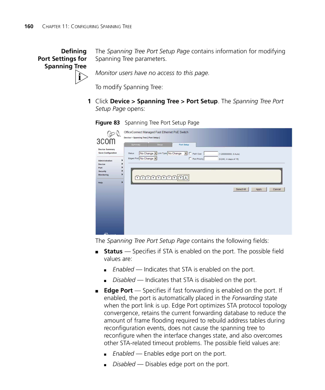 3Com 3CRDSF9PWR manual To modify Spanning Tree, Spanning Tree Port Setup 