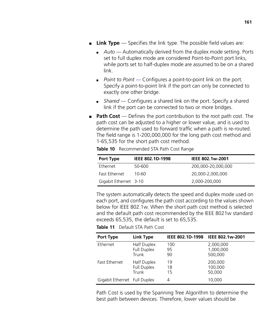 3Com 3CRDSF9PWR manual Recommended STA Path Cost Range 