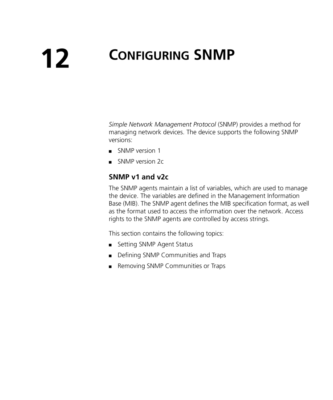 3Com 3CRDSF9PWR manual Configuring Snmp, Snmp version Snmp version 2c 