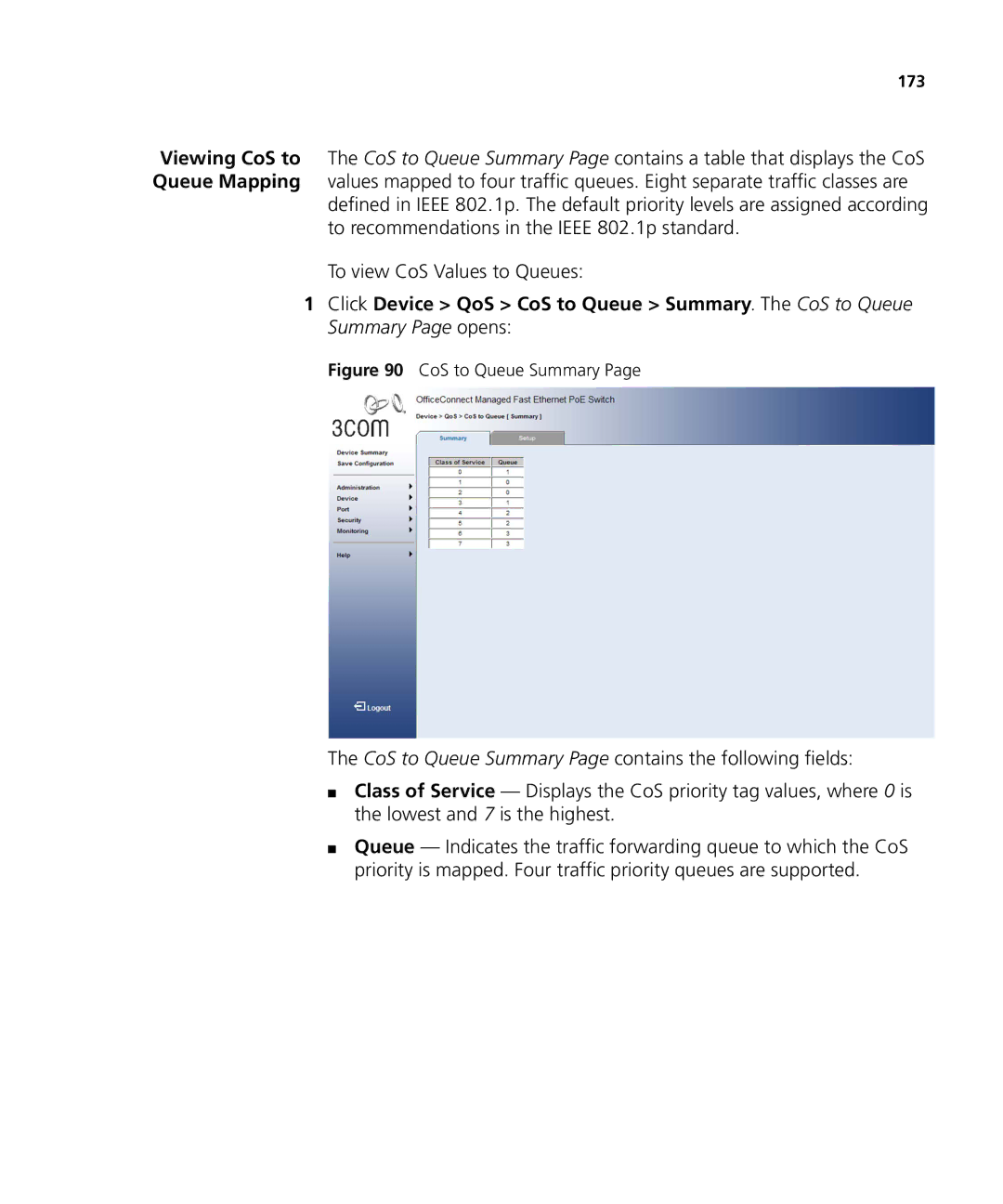 3Com 3CRDSF9PWR manual CoS to Queue Summary 