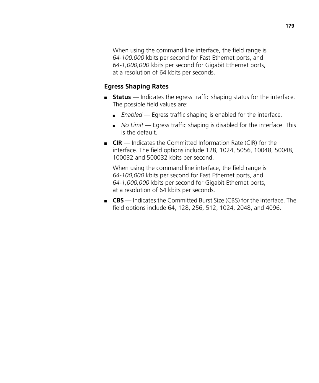 3Com 3CRDSF9PWR manual Egress Shaping Rates 