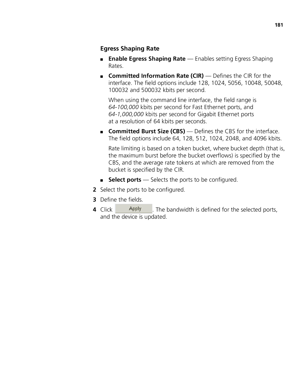 3Com 3CRDSF9PWR manual Egress Shaping Rate 