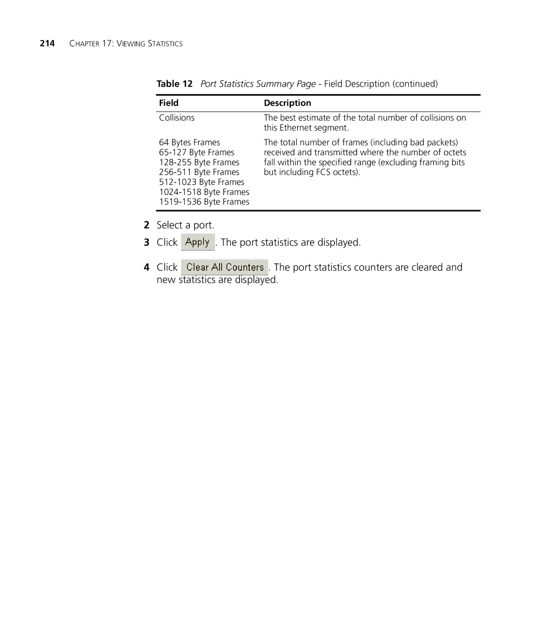 3Com 3CRDSF9PWR manual Port Statistics Summary Page Field Description 