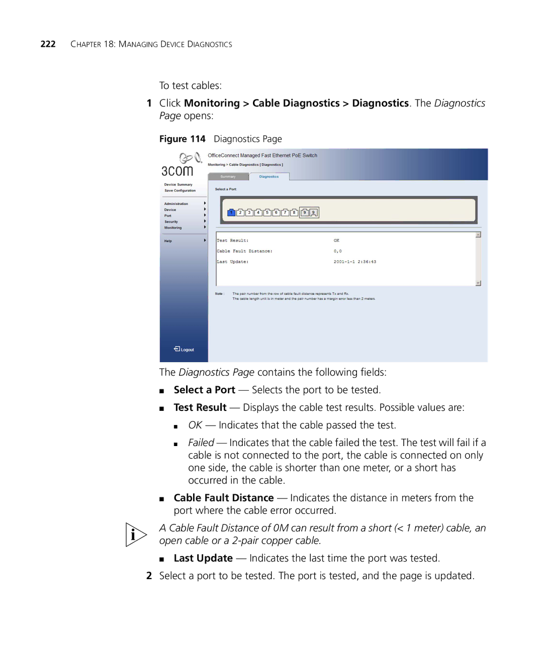 3Com 3CRDSF9PWR manual To test cables, Diagnostics 