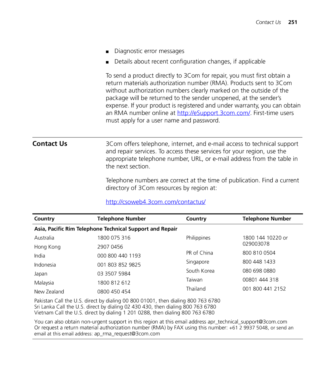 3Com 3CRDSF9PWR manual Contact Us, Must apply for a user name and password, Next section 