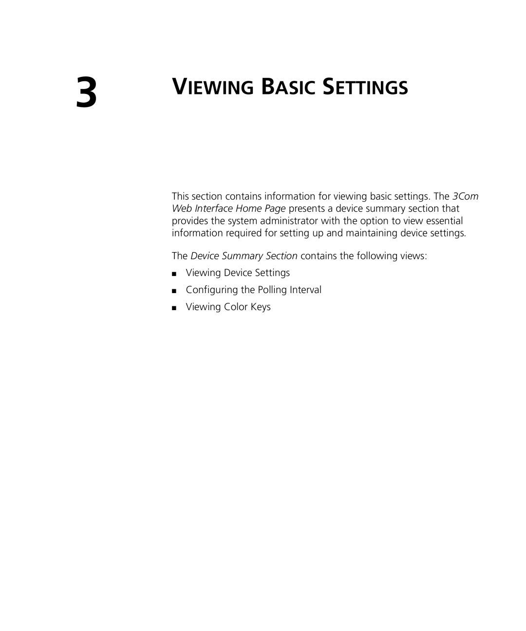 3Com 3CRDSF9PWR manual Viewing Basic Settings 