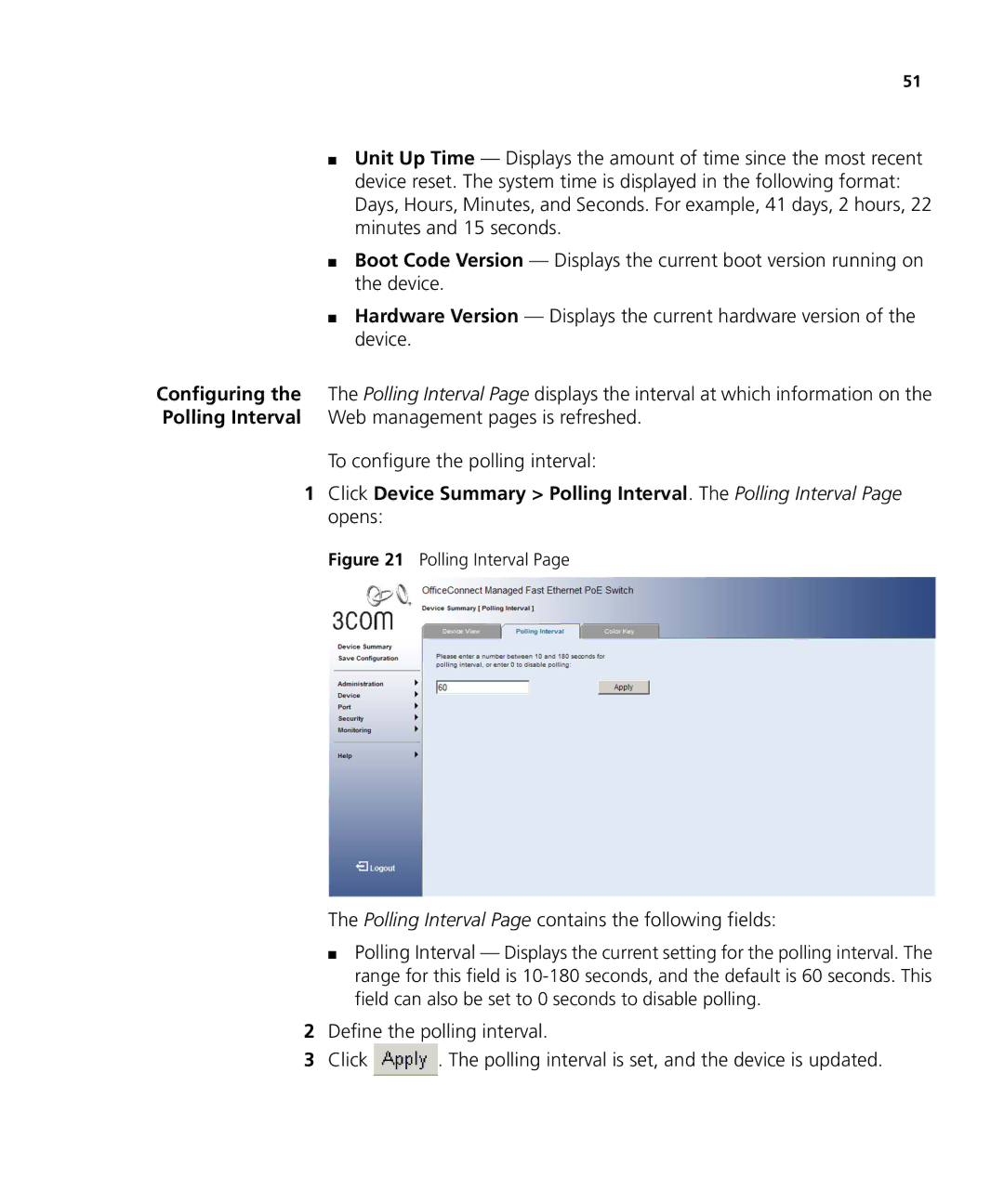 3Com 3CRDSF9PWR manual Polling Interval Page contains the following fields 