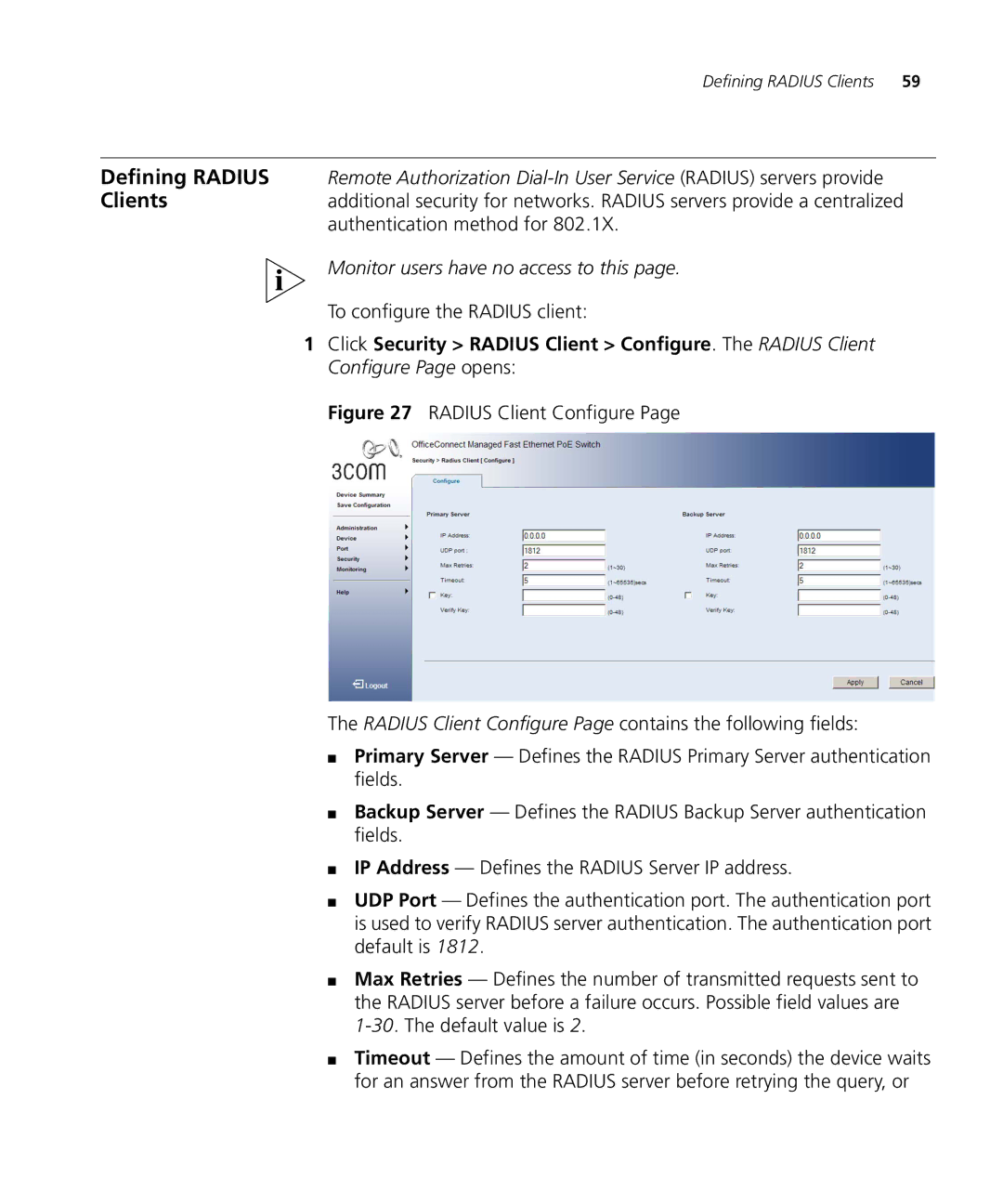 3Com 3CRDSF9PWR manual To configure the Radius client 