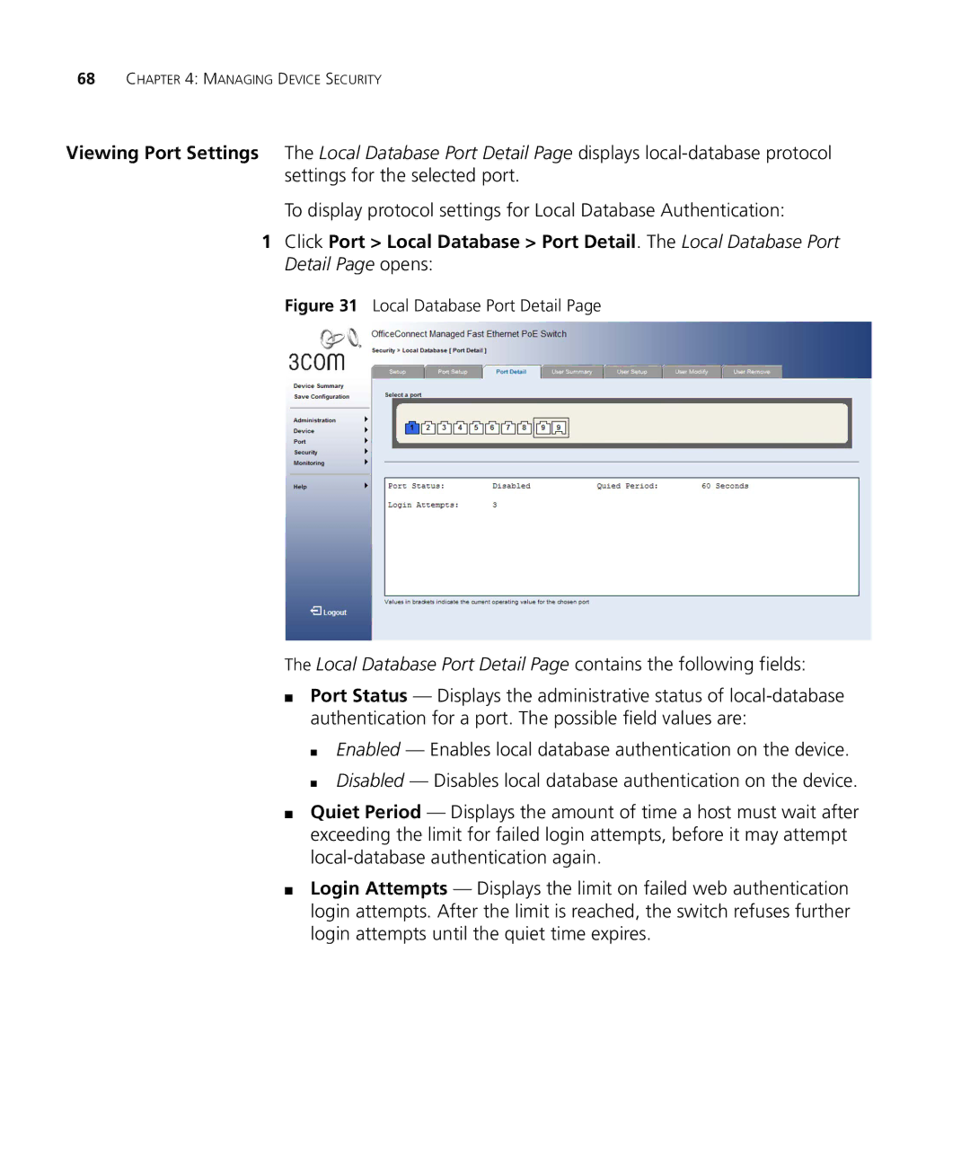 3Com 3CRDSF9PWR manual Local Database Port Detail 