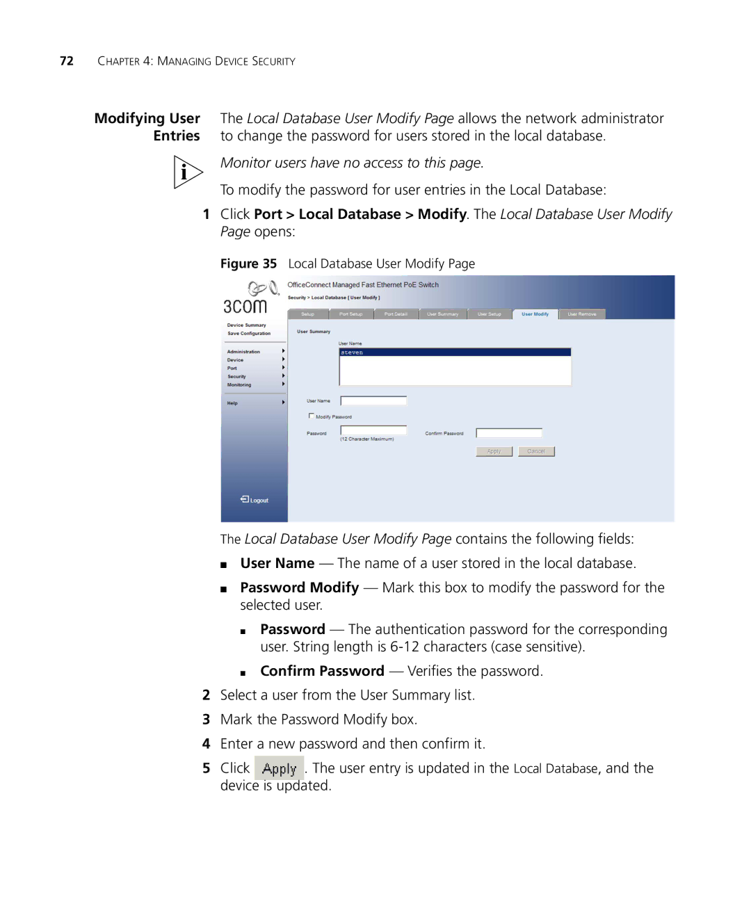 3Com 3CRDSF9PWR manual Local Database User Modify 