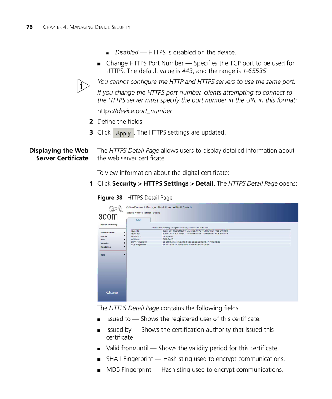 3Com 3CRDSF9PWR manual Disabled Https is disabled on the device, Https//deviceportnumber 