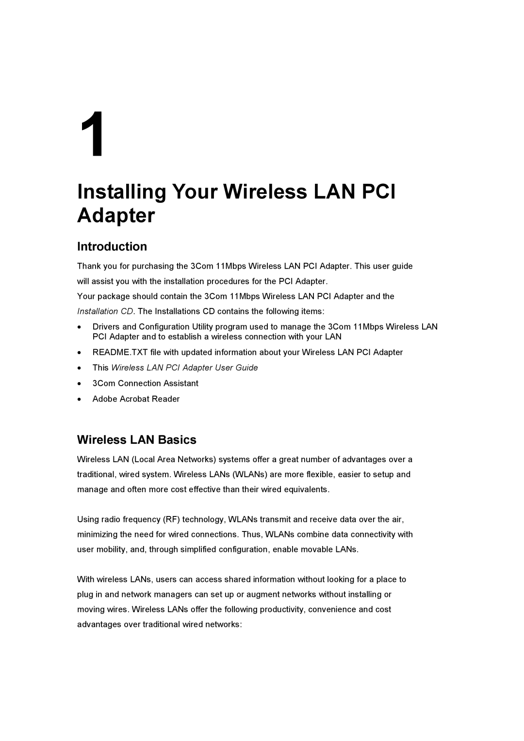 3Com 3CRDW696 manual Installing Your Wireless LAN PCI Adapter, Introduction, Wireless LAN Basics 