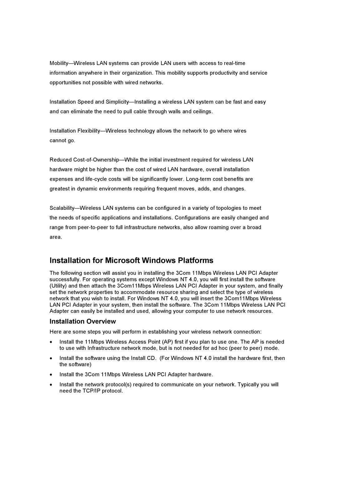 3Com 3CRDW696 manual Installation for Microsoft Windows Platforms, Installation Overview 