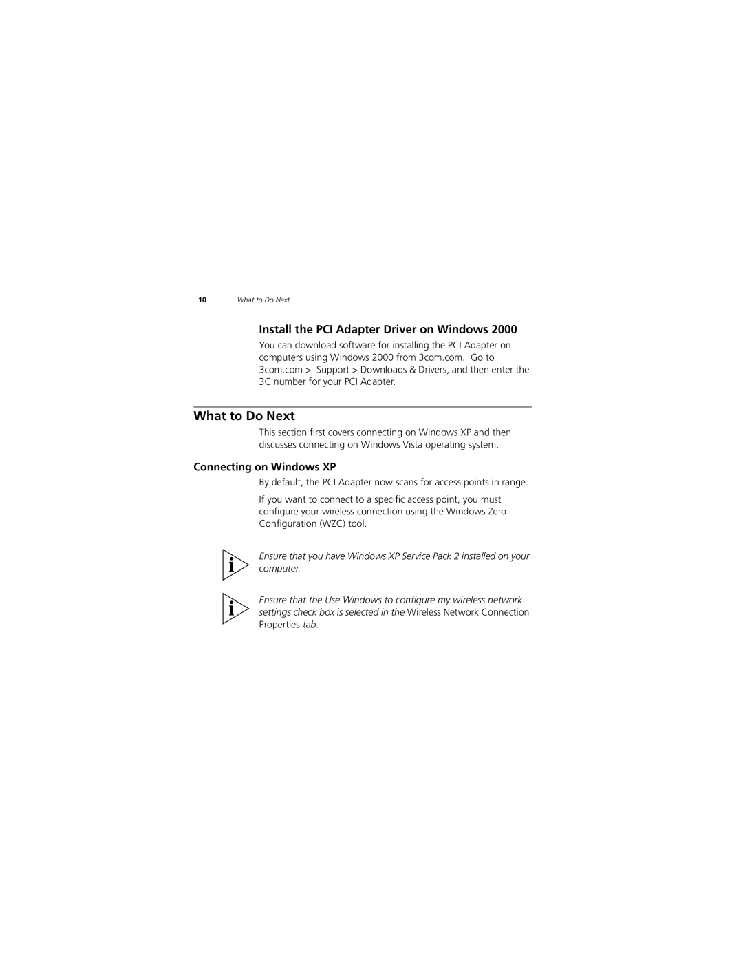 3Com 3CRPCIG75-LAT manual What to Do Next, Connecting on Windows XP 