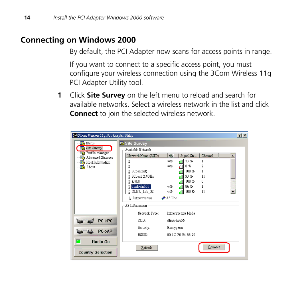 3Com 3CRPCIG75-LAT manual Connecting on Windows 