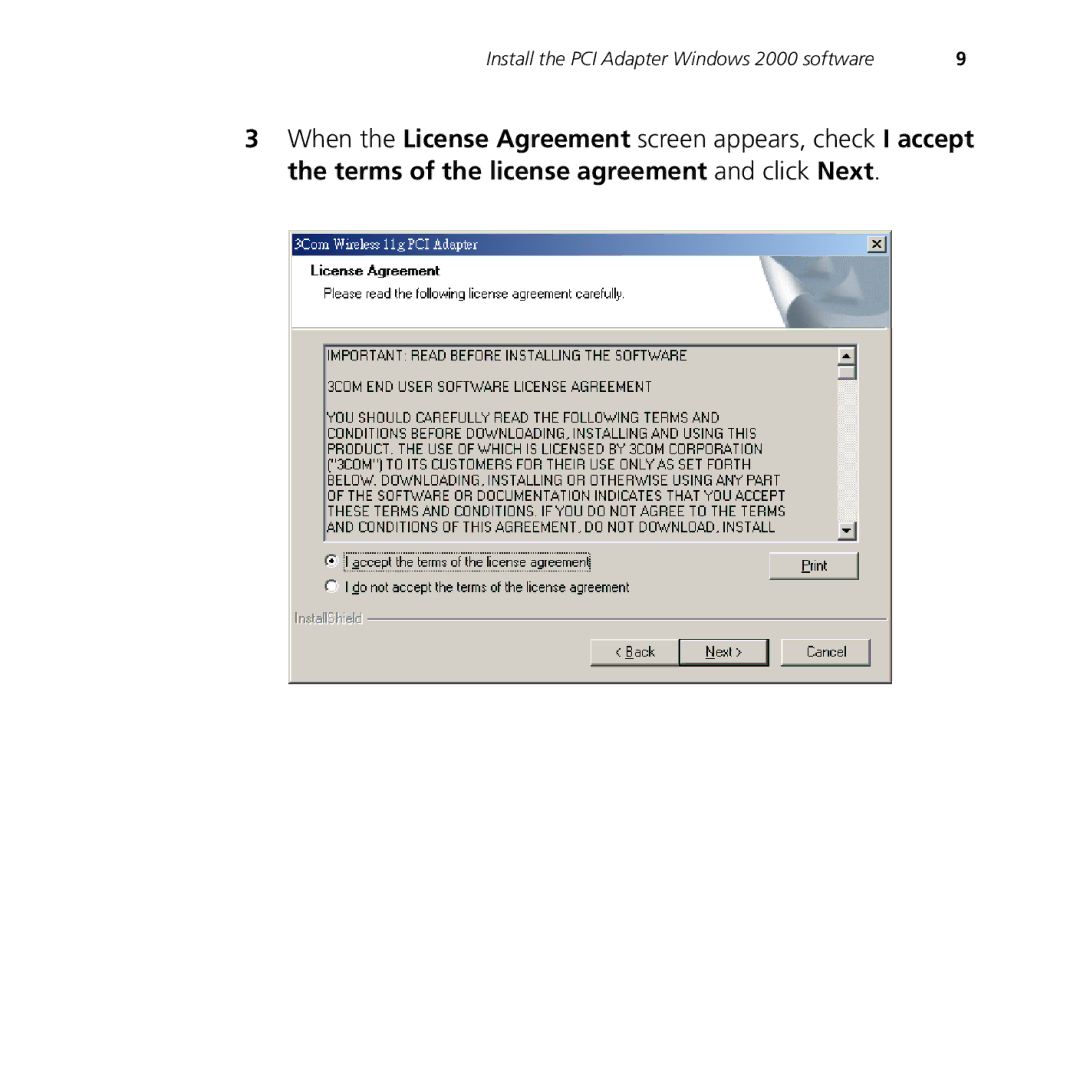 3Com 3CRPCIG75-LAT manual Install the PCI Adapter Windows 2000 software 