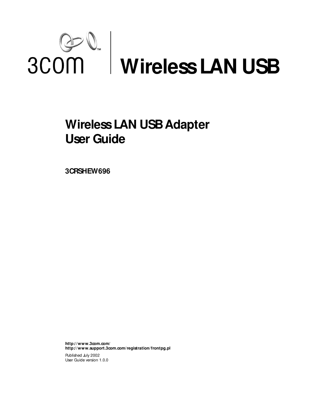 3Com 3CRSHEW696 manual Wireless LAN USB Adapter User Guide 